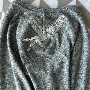 H&M Holiday Sweatshirt with Sequined Birds on Shoulders